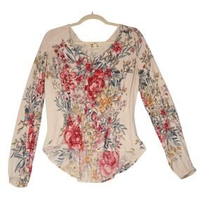 Billabong Blouse Womens Small Floral Long Sleeve Beachy Boho Peasant Gauzy